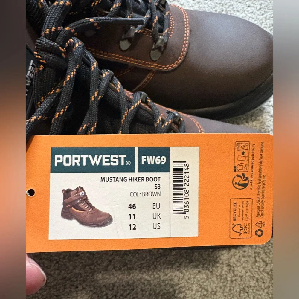 Portwest Steelite Mustang Brown Leather Slip Resistant Steel Toe Work Boot